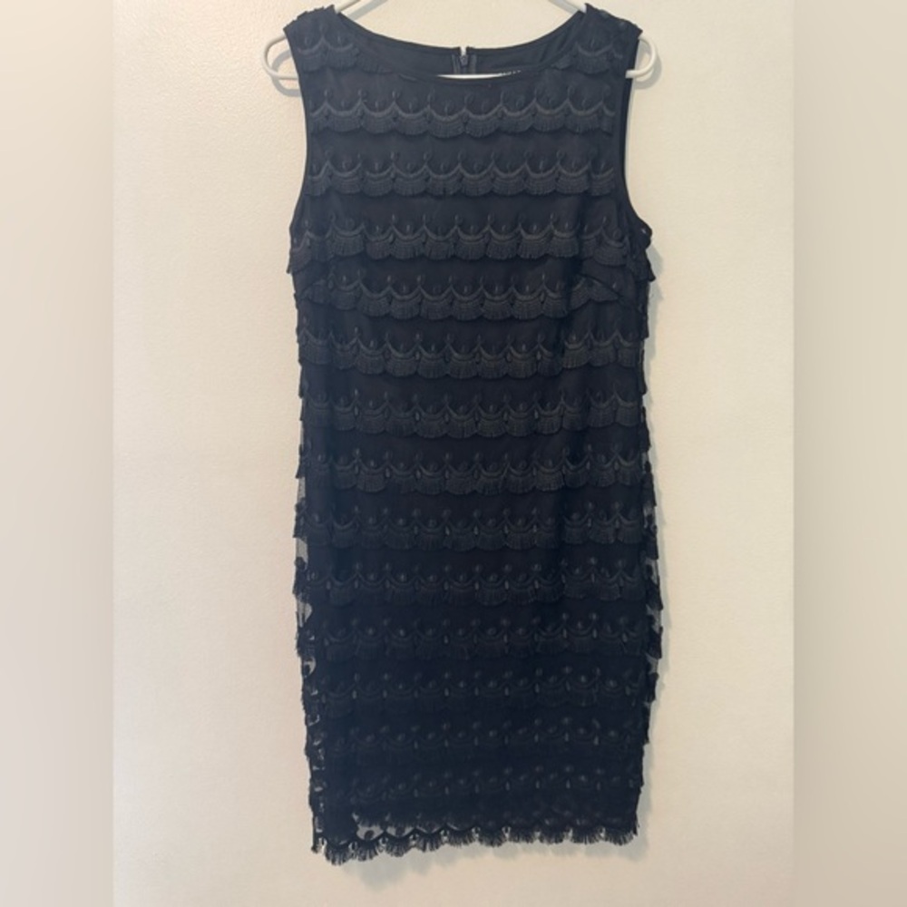 Tahari Black Sheath Mini Dress Sleeveless Crew Neck